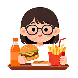 卡通小女孩快餐插画