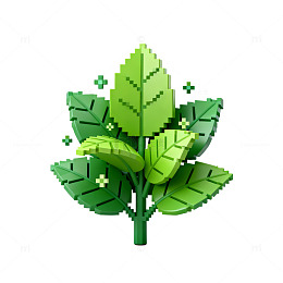 像素风绿叶植物3D建模设计素材