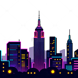 霓虹城市夜景插画