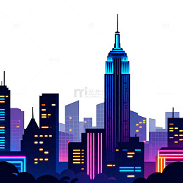 霓虹灯都市剪影插画