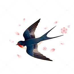 燕子樱花手绘插画