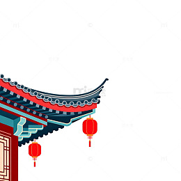 中国风古建筑红灯笼装饰图案