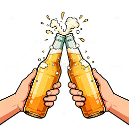 啤酒瓶碰杯庆祝插画