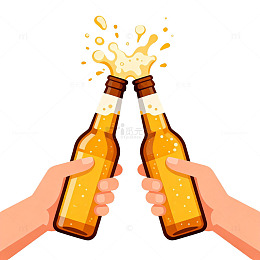 啤酒瓶碰杯庆祝插画