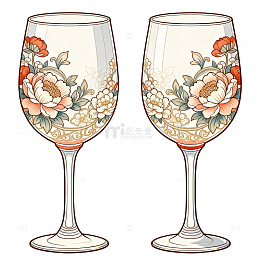 花卉图案酒杯插画设计素材
