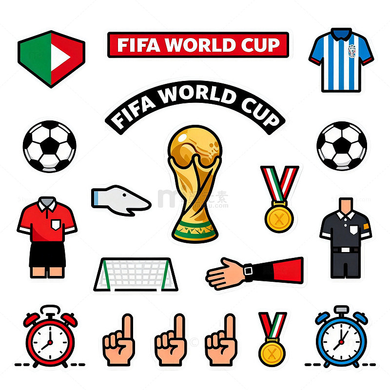 FIFA世界杯足球图标贴纸矢量设计素材