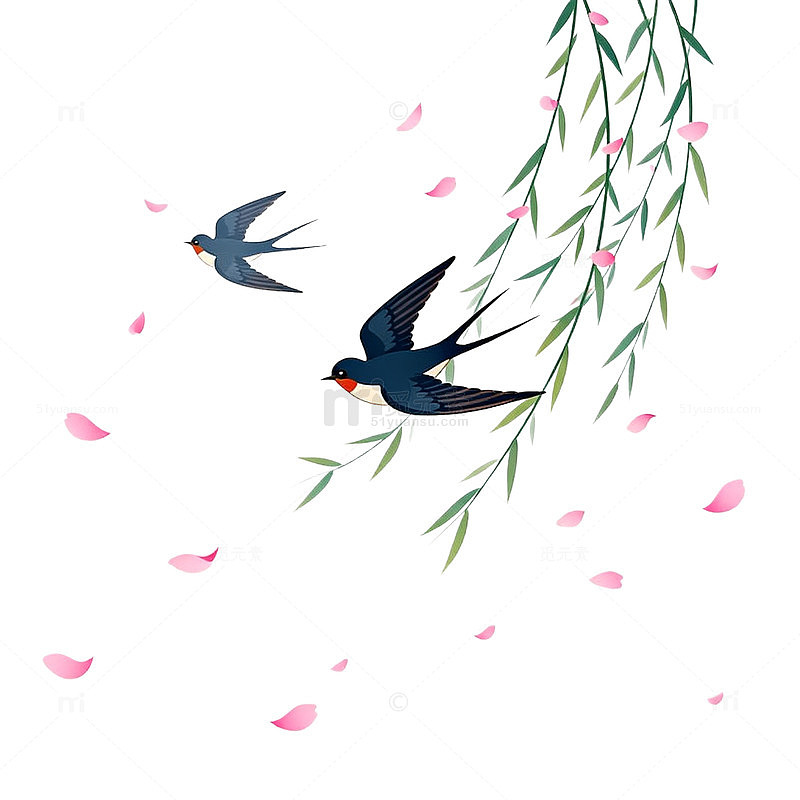 春日燕子柳枝插画