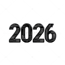 黑灰色调2026新年立体数字设计素材