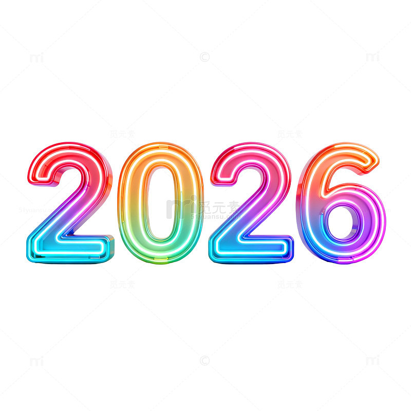 彩虹霓虹2026新年创意素材