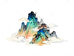 古风山水画传统建筑插画