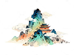 水墨山水画古风建筑图