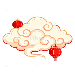 中国风祥云红灯笼图案装饰元素