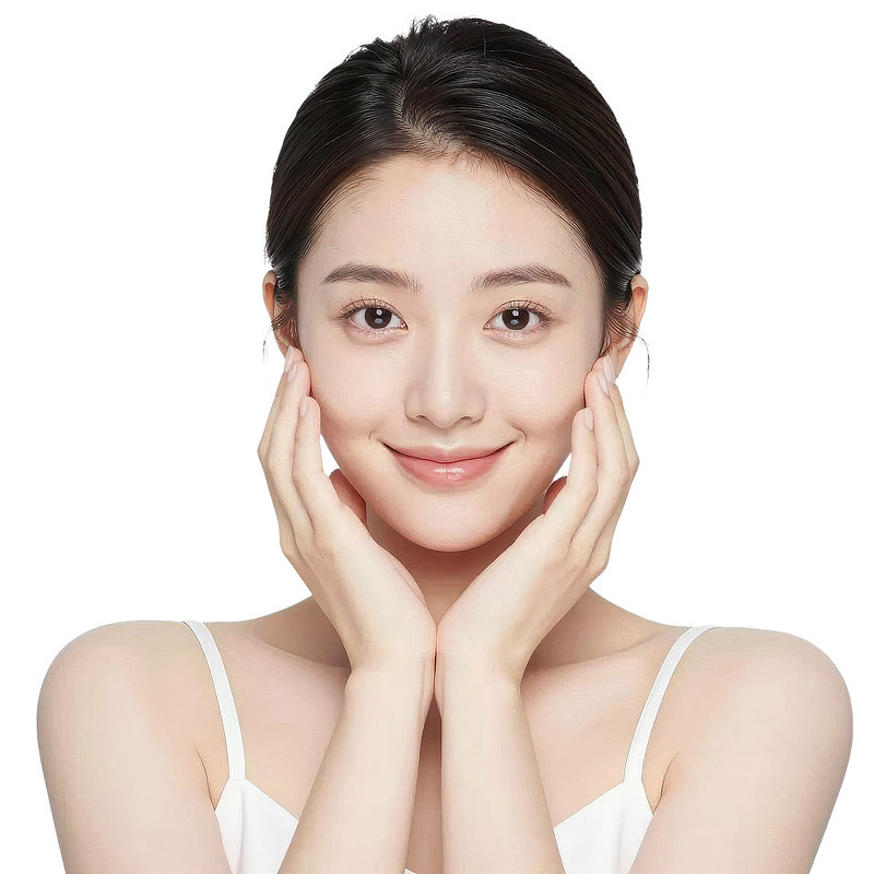 年轻女性双手托腮微笑