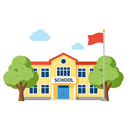黄色学校建筑配红旗图片