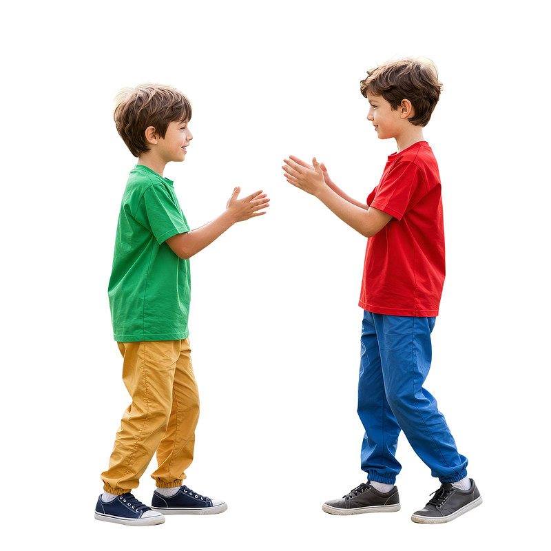 两名男孩面对面互动图片