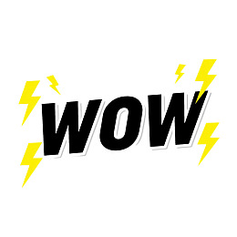 黑色大写字母'WOW'配黄色闪电图案