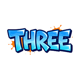 蓝色涂鸦风格的‘THREE’艺术字