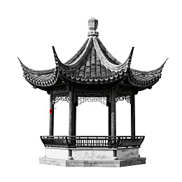 中式古典亭子黑白照片