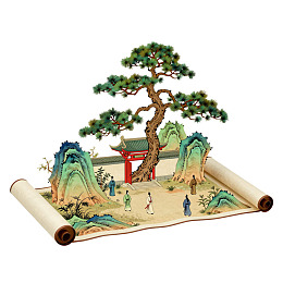 古典山水画卷中的人物与建筑