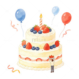 水彩风生日蛋糕庆祝插画