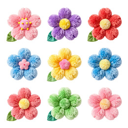 九朵彩色毛绒花朵装饰品