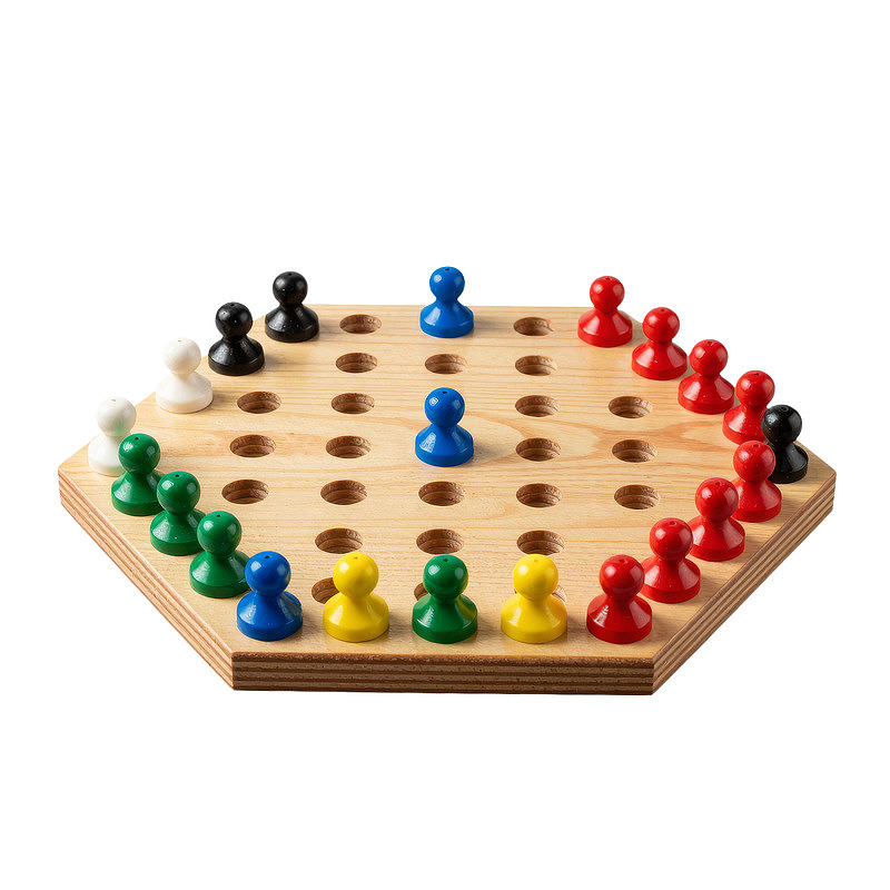 木质棋盘与彩色棋子图片