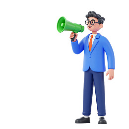 卡通男子手持绿色扩音器