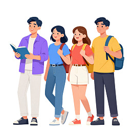 四名学生校园学习场景