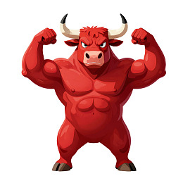 红色肌肉公牛展示力量