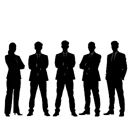 五位商务人士剪影站立