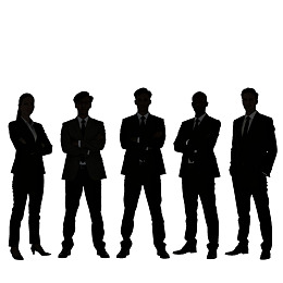 五位商务人士剪影站立