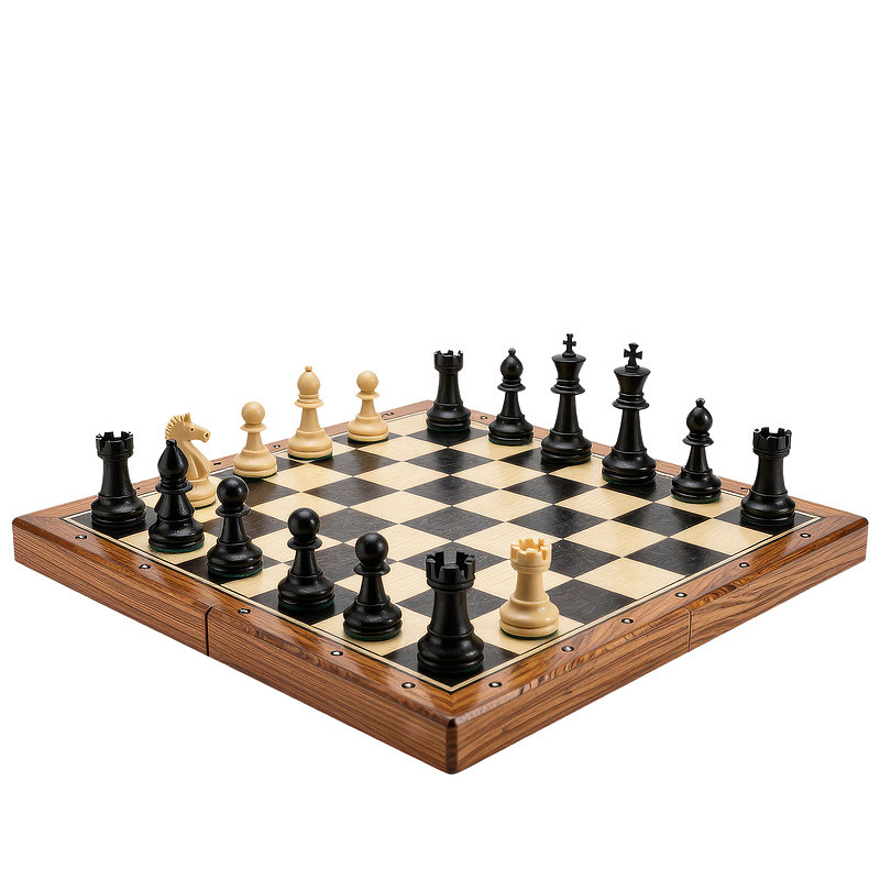 木质棋盘上的国际象棋对弈