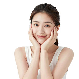 年轻女性双手托腮微笑