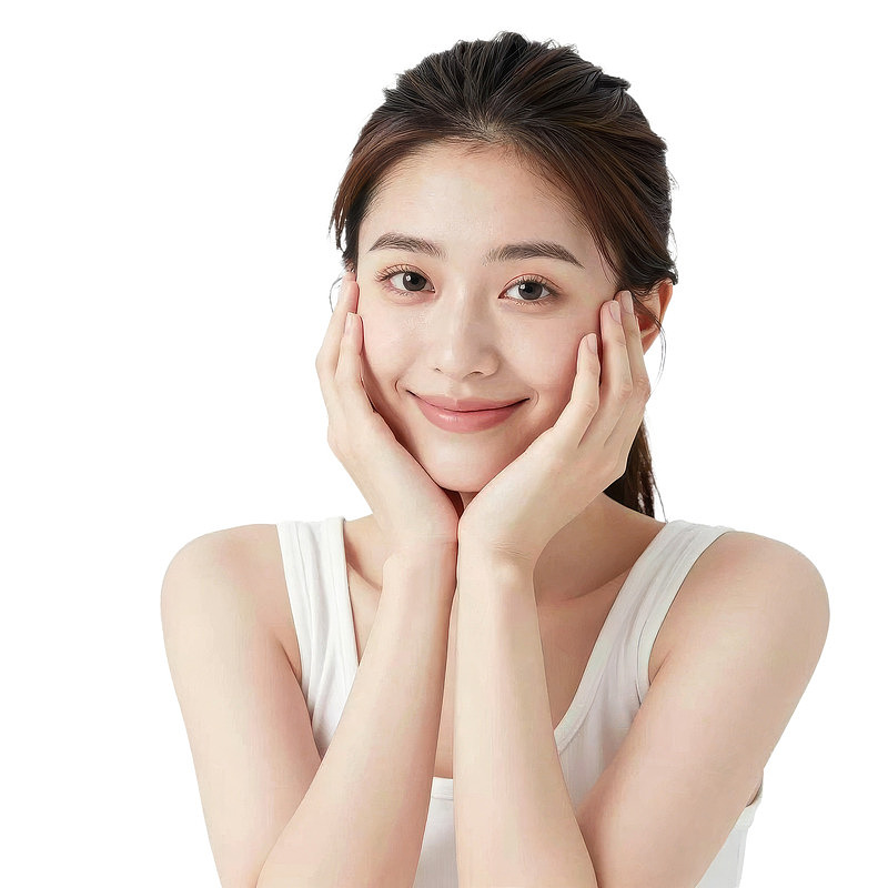 年轻女性双手托腮微笑