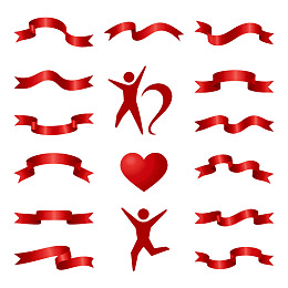 红色丝带与人物图案集合