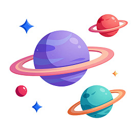 卡通风格行星与星环插画