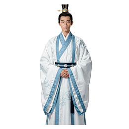 身着蓝白汉服的男子图片