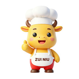 卡通牛厨师形象竖大拇指