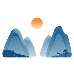 山峦日落风景插画图片