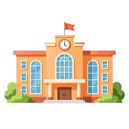 橙色建筑配红色旗帜图片