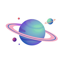 蓝色星球与环带行星插画