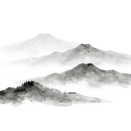 水墨山水画云雾缭绕山峦