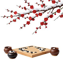 雪梅枝下围棋对弈图片
