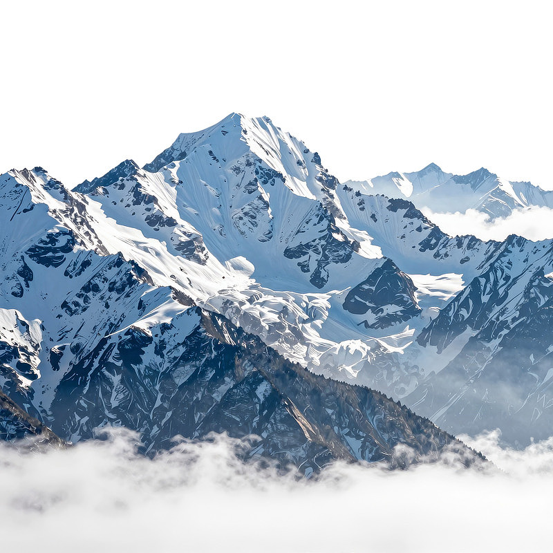 雪山巍峨云雾缭绕图片
