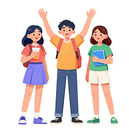 三名学生快乐地站立图片