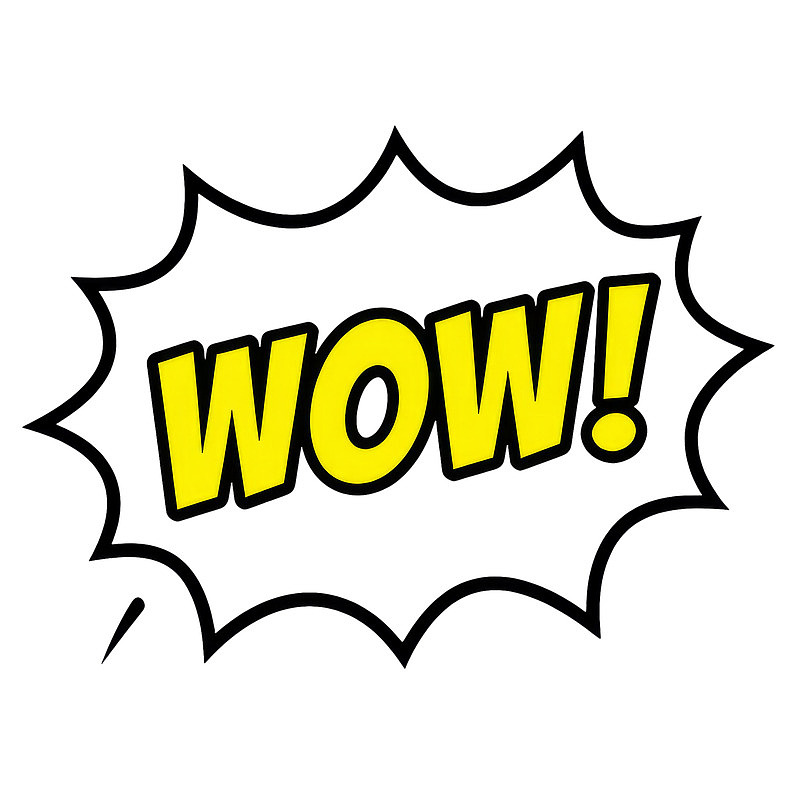 黄色大写字母“WOW！”漫画气泡