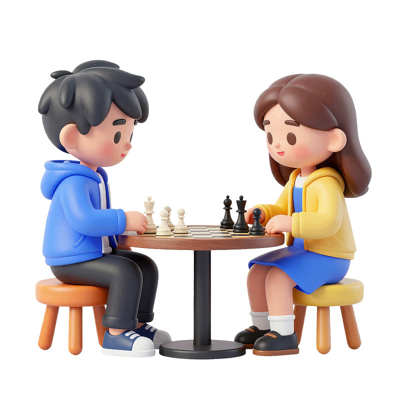 卡通人物下棋场景图片