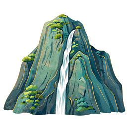 山峰瀑布绿植景观图图片