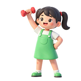 卡通女孩举哑铃健身图片