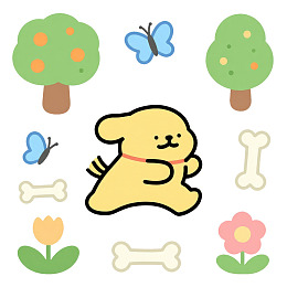卡通小狗与花草蝴蝶图片
